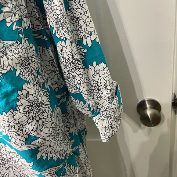 Croft & Barrow Teal and White Floral Shirt Size XL CB-AM - Picture 4 of 7